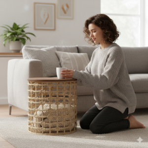 Mesa mimbre blanco grande