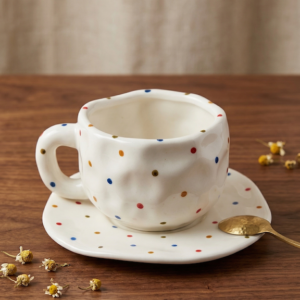 Set de Taza 300ml con Plato Puntos