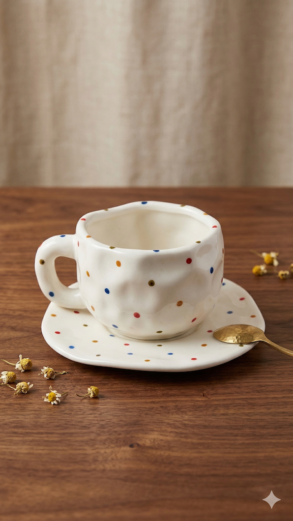 Set de Taza 300ml con Plato Puntos