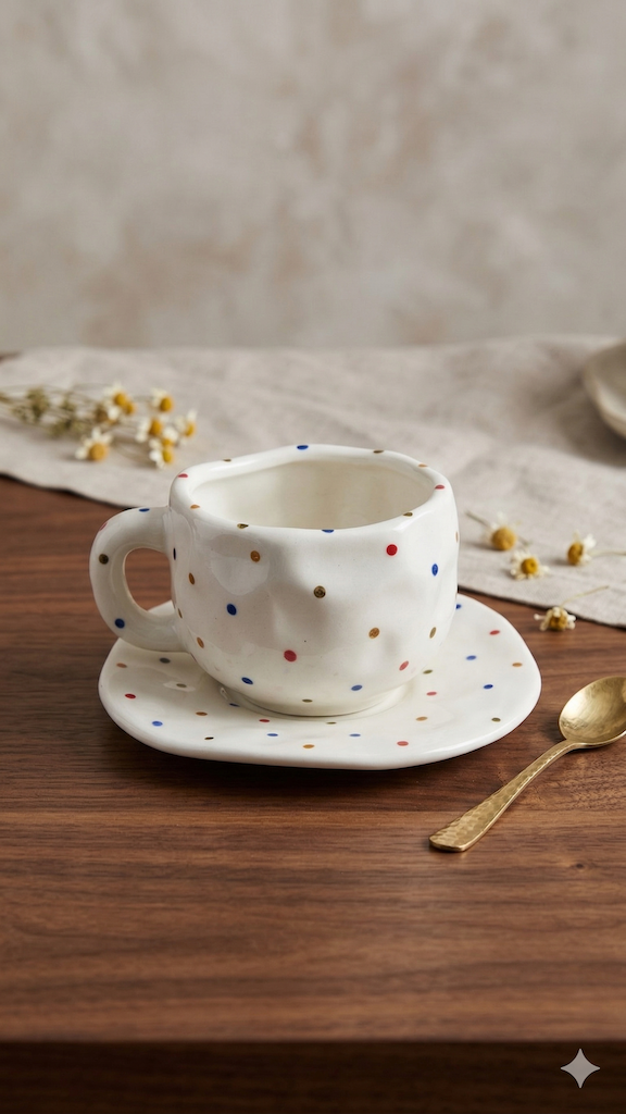 Set de Taza 300ml con Plato Puntos - Image 2